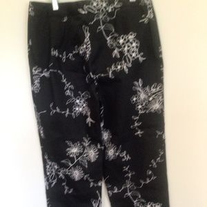 Rafaella black pants with white flowers size 8